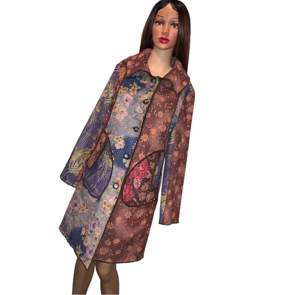 Scared Threads Floral Suede Hip-Length Pea Coat, Size M/L - Picture 7 of 16